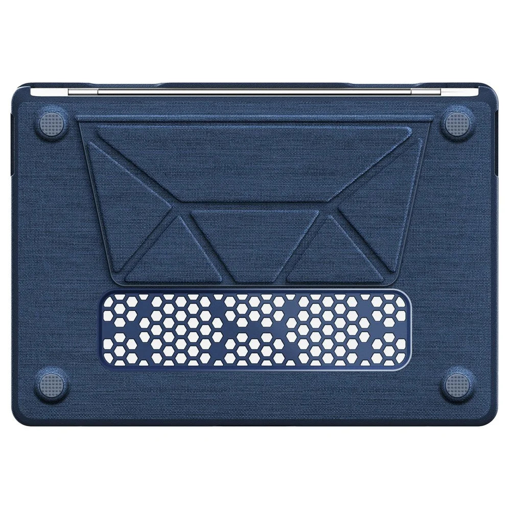 For MacBook Air 13 inch (2020) / (2018) (A2337 M1 A2179 A1932) Laptop Case with Logo View / Kickstand PC TPU Cloth Shockproof Cover - Navy Blue - 3