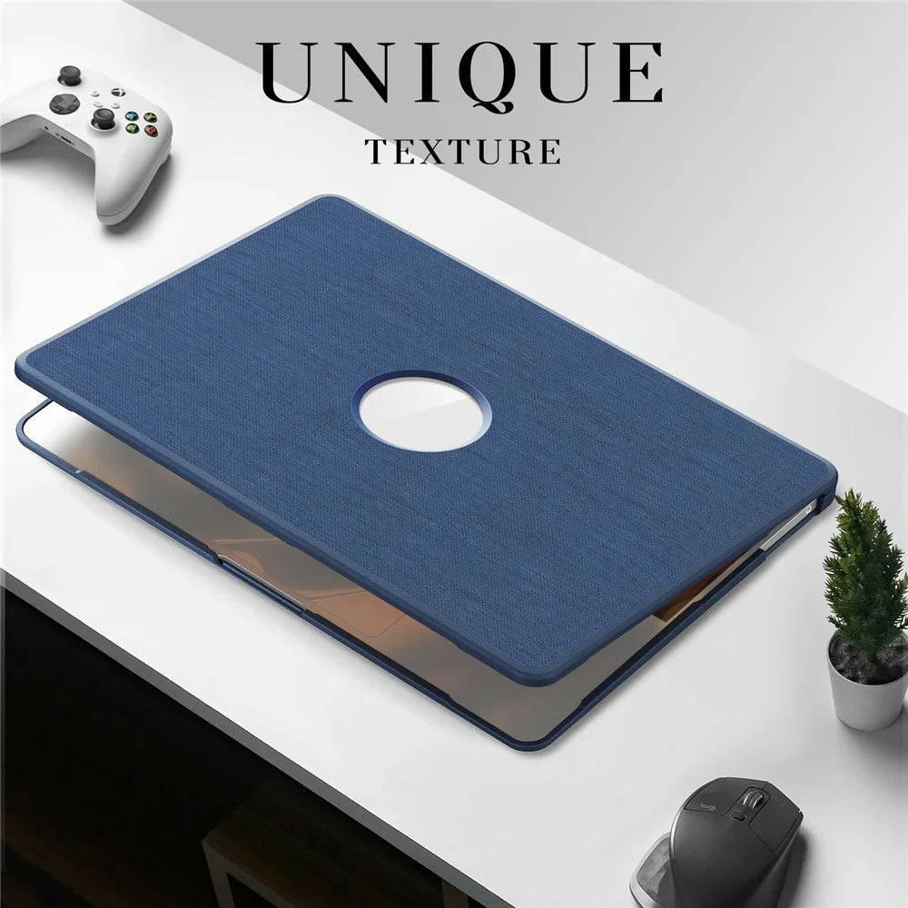 For MacBook Air 13 inch (2020) / (2018) (A2337 M1 A2179 A1932) Laptop Case with Logo View / Kickstand PC TPU Cloth Shockproof Cover - Navy Blue - 5