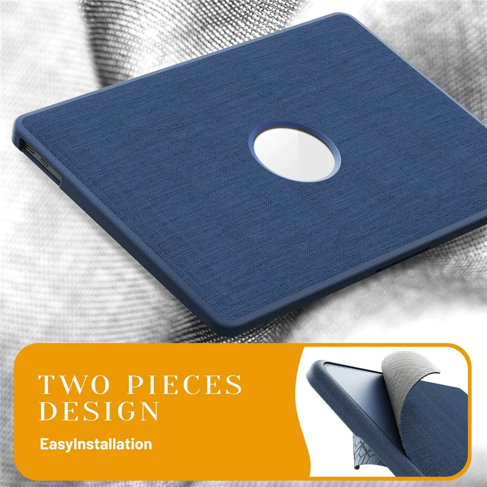 For MacBook Air 13 inch (2020) / (2018) (A2337 M1 A2179 A1932) Laptop Case with Logo View / Kickstand PC TPU Cloth Shockproof Cover - Navy Blue - 6