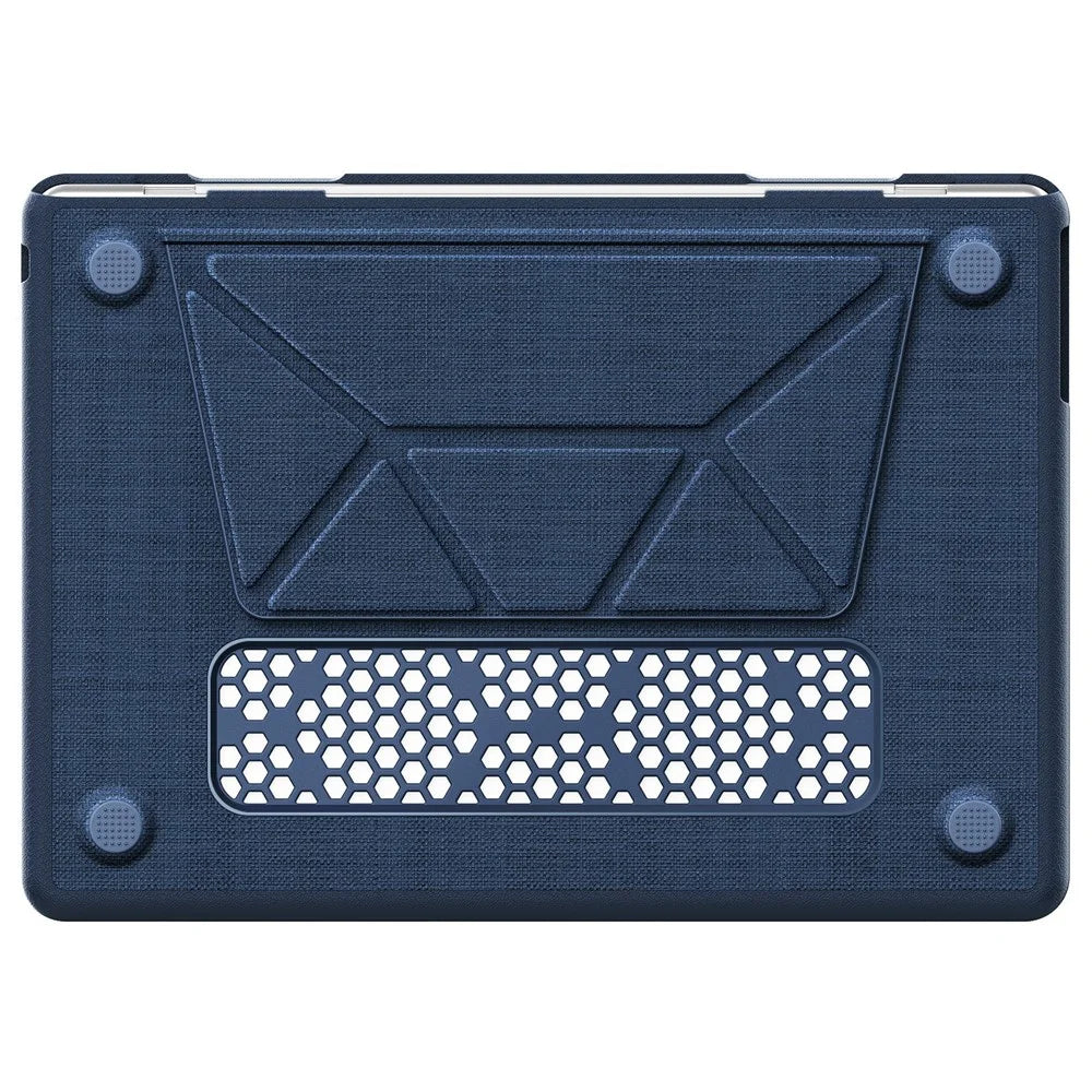 Laptop Case for MacBook Air 13 inch (2026) A3449 / (2025) A3240 / (2024) A3113 / (2022) A2681 PC TPU Cloth Shockproof Cover with Logo View / Kickstand - Navy Blue - 3