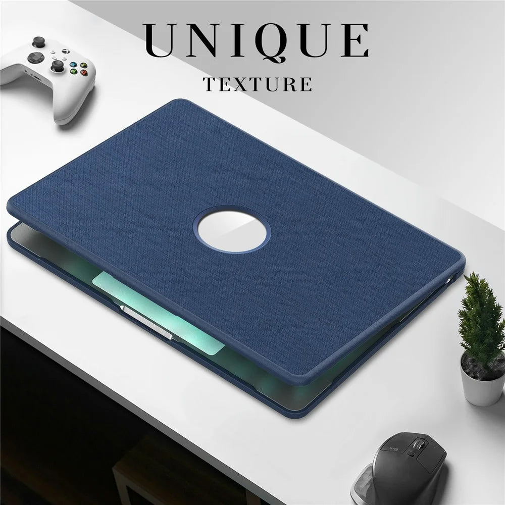 Laptop Case for MacBook Air 13 inch (2026) A3449 / (2025) A3240 / (2024) A3113 / (2022) A2681 PC TPU Cloth Shockproof Cover with Logo View / Kickstand - Navy Blue - 5