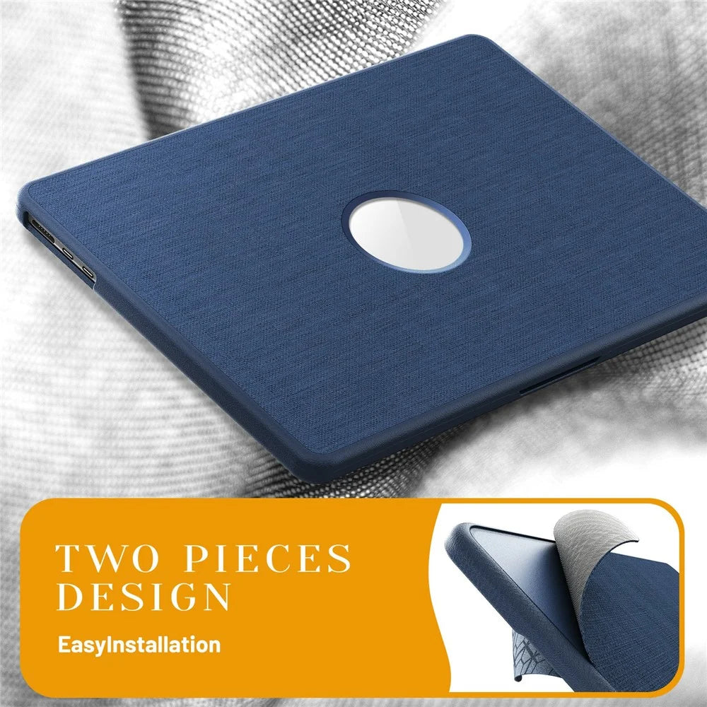 Laptop Case for MacBook Air 13 inch (2026) A3449 / (2025) A3240 / (2024) A3113 / (2022) A2681 PC TPU Cloth Shockproof Cover with Logo View / Kickstand - Navy Blue - 6