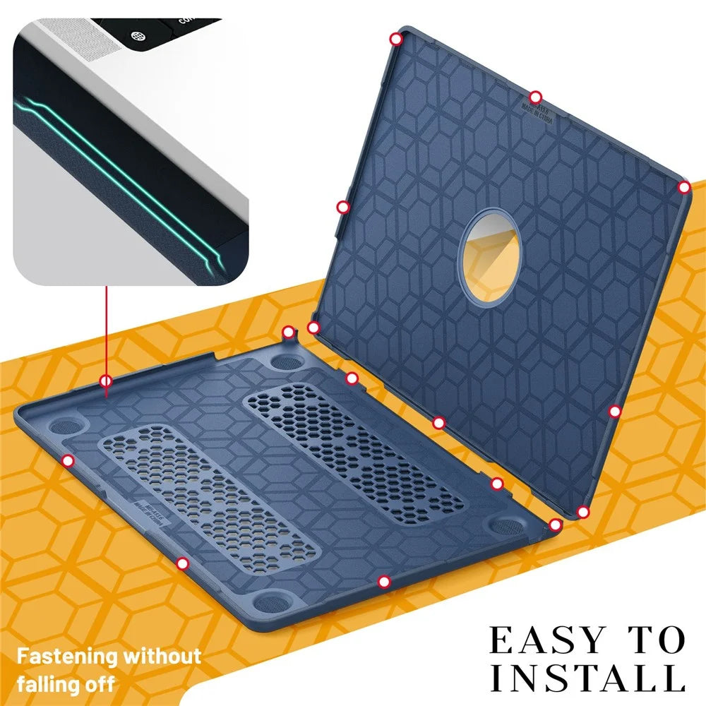 Laptop Case for MacBook Air 13 inch (2026) A3449 / (2025) A3240 / (2024) A3113 / (2022) A2681 PC TPU Cloth Shockproof Cover with Logo View / Kickstand - Navy Blue - 7