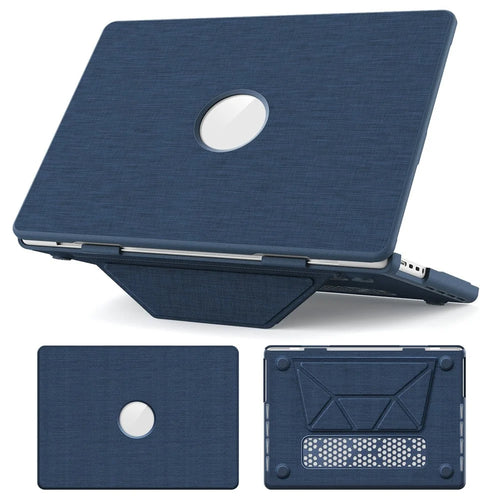 Laptop Case for MacBook Pro 14 inch (2026) A3427 A3426 / (2025) A3434 A3112 A3185 A3401 / (2024) A2918 A2992 / (2023) A2779 / (2022) / (2021) A2442 Kickstand Cover with Logo View - Navy Blue - 1