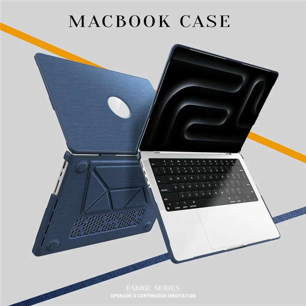 Laptop Case for MacBook Pro 14 inch (2026) A3427 A3426 / (2025) A3434 A3112 A3185 A3401 / (2024) A2918 A2992 / (2023) A2779 / (2022) / (2021) A2442 Kickstand Cover with Logo View - Navy Blue - 4