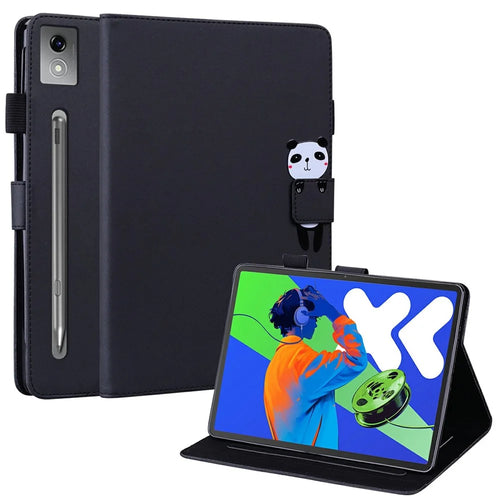 For Lenovo Xiaoxin Pad Pro 12.7 (2025) Case Tablet Stand Leather Cover Card Slots Animal Pattern - Black - 1