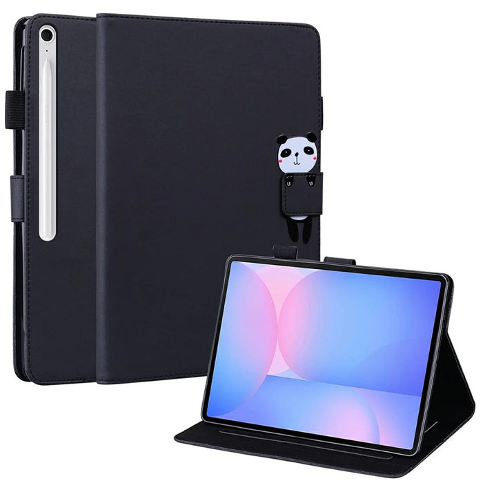 For Samsung Galaxy Tab S10 FE+ Case Tablet Stand Leather Cover Card Slots Animal Pattern - Black - 1