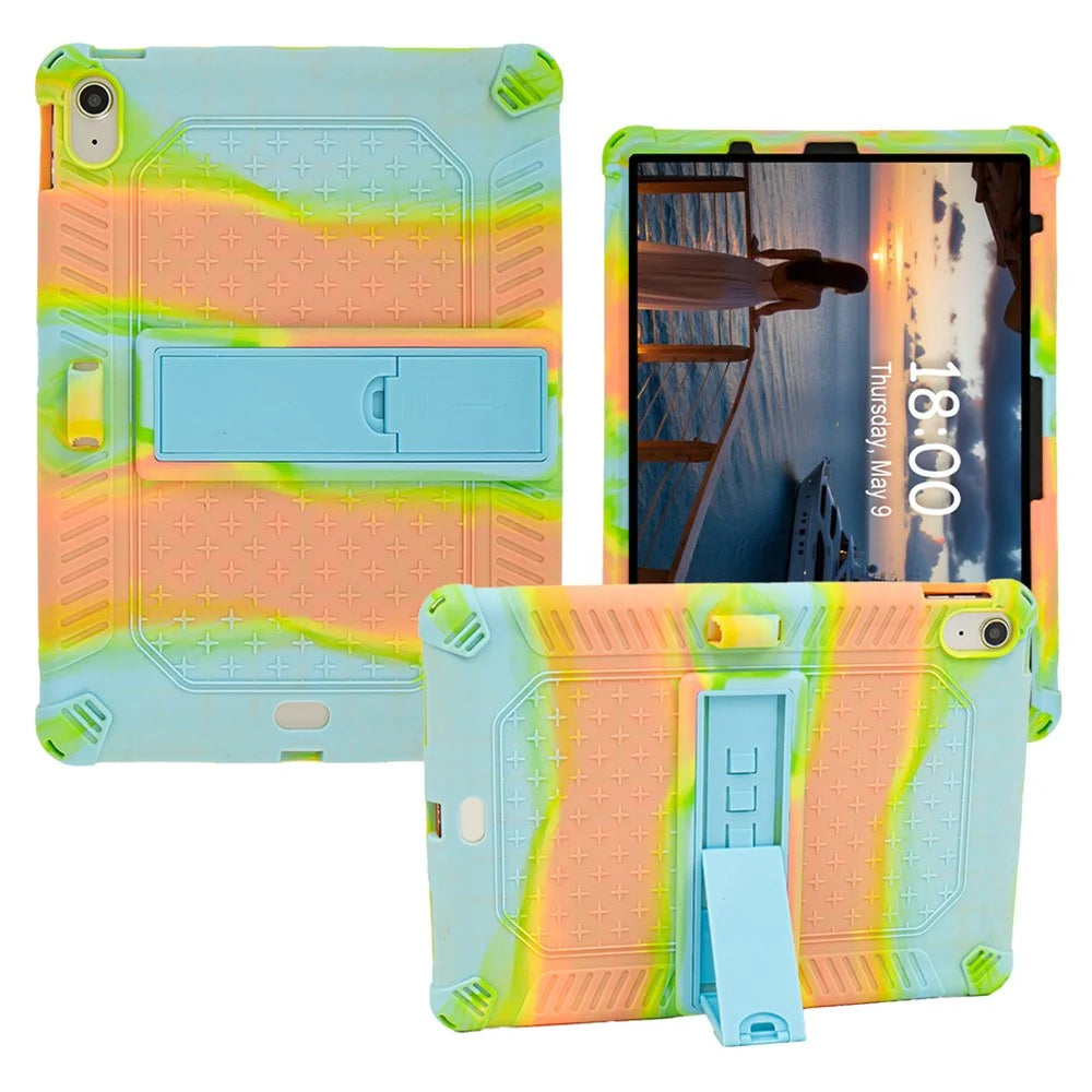 For iPad (2025) / 10.9 (2022) Case PC Kickstand Silicone Heat-Dissipating Protective Cover - Colorful Green - 1