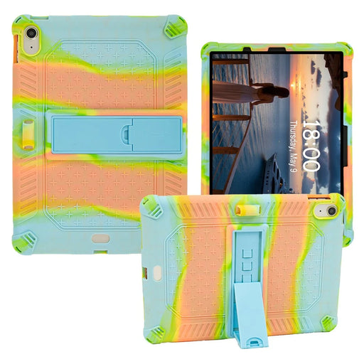 For iPad (2025) / 10.9 (2022) Case PC Kickstand Silicone Heat-Dissipating Protective Cover - Colorful Green - 1