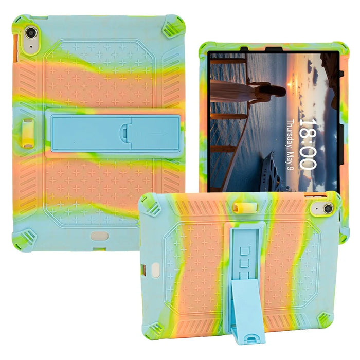 For iPad (2025) / 10.9 (2022) Case PC Kickstand Silicone Heat-Dissipating Protective Cover - Colorful Green - 1