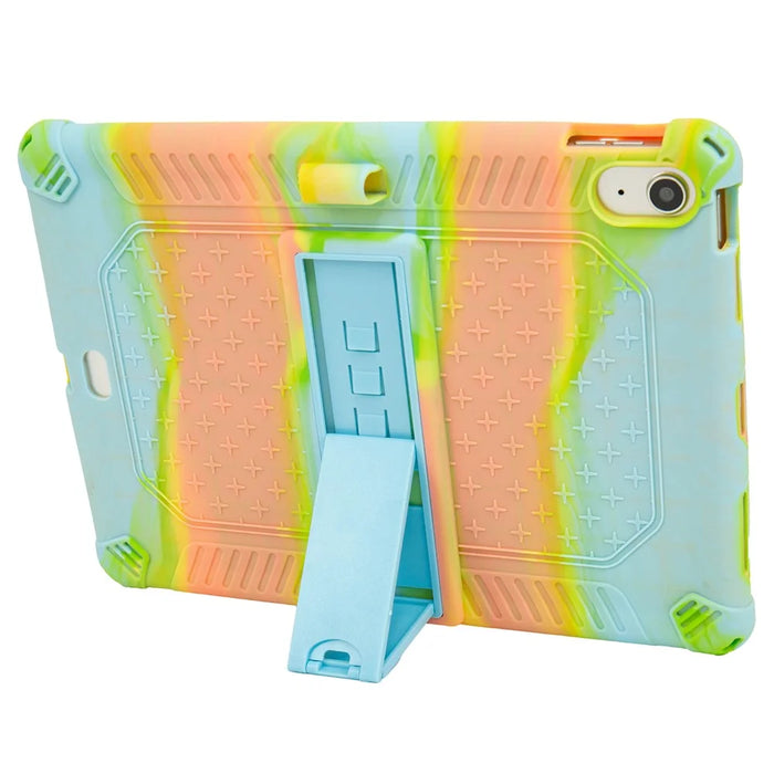 For iPad (2025) / 10.9 (2022) Case PC Kickstand Silicone Heat-Dissipating Protective Cover - Colorful Green - 3