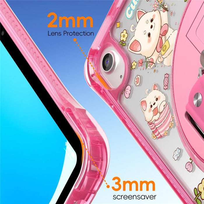 For iPad (2025)  /  10.9 (2022) Case Kickstand Hand Strap Imprint PC TPU Acrylic Cover with Shoulder Strap - Pink - 3