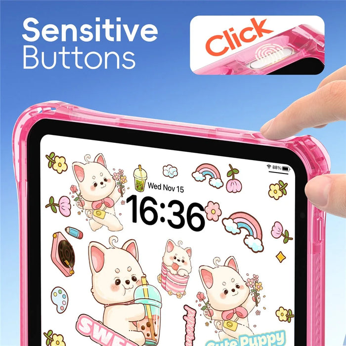 For iPad (2025)  /  10.9 (2022) Case Kickstand Hand Strap Imprint PC TPU Acrylic Cover with Shoulder Strap - Pink - 7