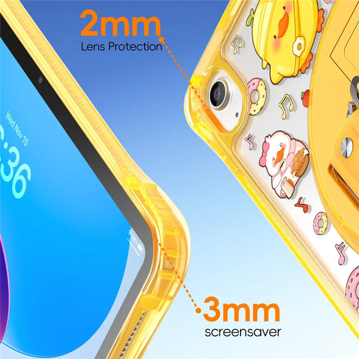 For iPad (2025)  /  10.9 (2022) Case Kickstand Hand Strap Imprint PC + TPU + Acrylic Tablet Cover - Yellow - 5