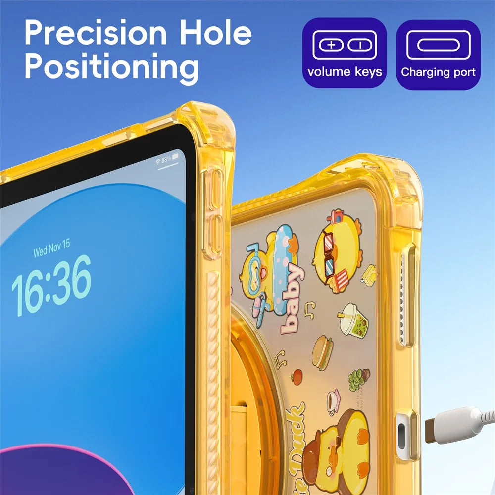 For iPad (2025)  /  10.9 (2022) Case Kickstand Hand Strap Imprint PC + TPU + Acrylic Tablet Cover - Yellow - 7