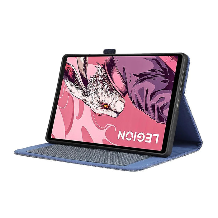 For Lenovo Legion Y700 Gen 4 Case with Stand Card Holder Cloth Texture Leather Tablet Cover - Blue - 3