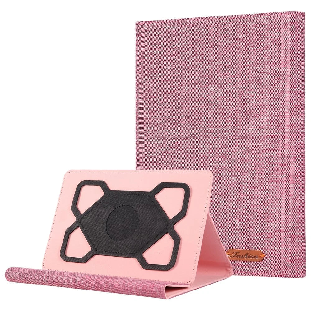 For 7 - 8 Inches Universal Tablet Case with Stand Cloth Texture Leather Cover - Pink - 1