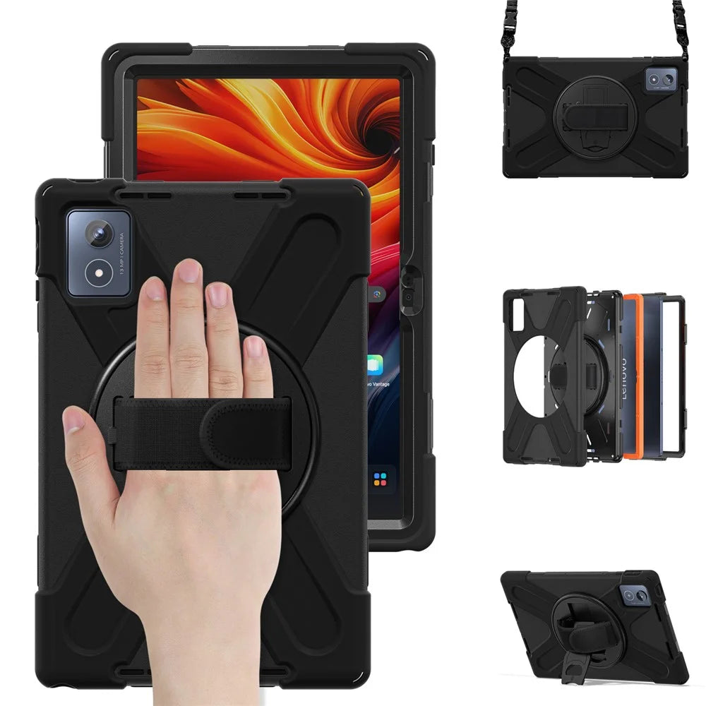 For Lenovo Tab K11 Plus / Zhaoyang K11 B352FU, TB230XC Kickstand Case TPU PC Silicone Tablet Cover with Shoulder Strap - Black - 2
