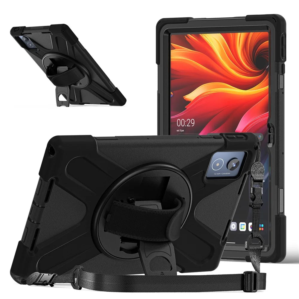 For Lenovo Tab K11 Plus / Zhaoyang K11 B352FU, TB230XC Kickstand Case TPU PC Silicone Tablet Cover with Shoulder Strap - Black - 3