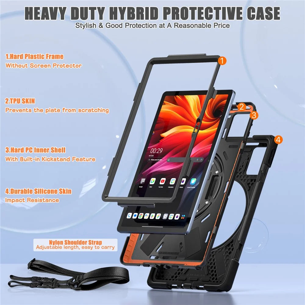 For Lenovo Tab K11 Plus / Zhaoyang K11 B352FU, TB230XC Kickstand Case TPU PC Silicone Tablet Cover with Shoulder Strap - Black - 4