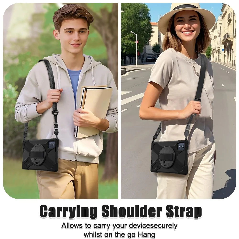 For Lenovo Tab K11 Plus / Zhaoyang K11 B352FU, TB230XC Kickstand Case TPU PC Silicone Tablet Cover with Shoulder Strap - Black - 5