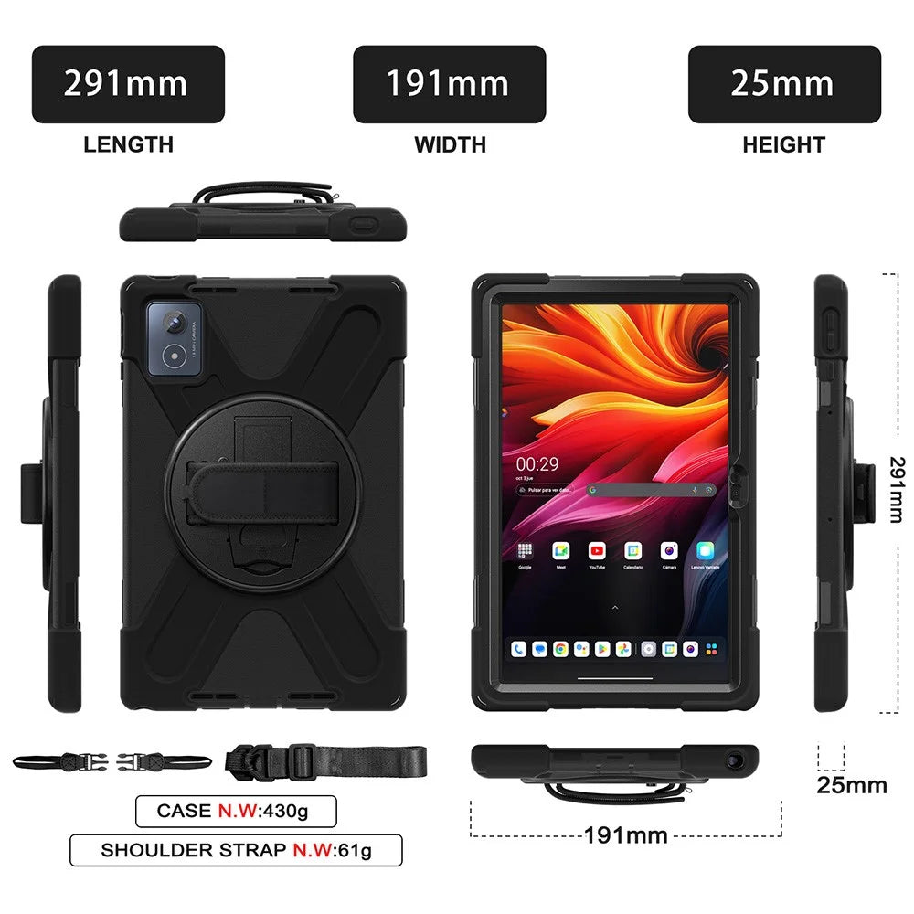 For Lenovo Tab K11 Plus / Zhaoyang K11 B352FU, TB230XC Kickstand Case TPU PC Silicone Tablet Cover with Shoulder Strap - Black - 7