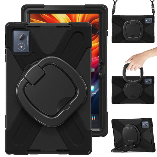 For Lenovo Tab K11 Plus / Zhaoyang K11 B352FU, TB230XC Case with Shoulder Strap TPU + PC + Silicone Kickstand Tablet Cover - Black - 1