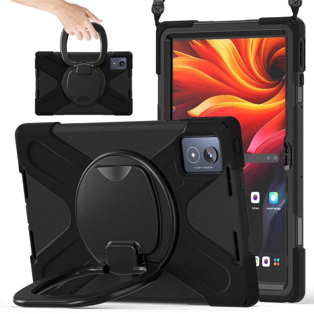For Lenovo Tab K11 Plus / Zhaoyang K11 B352FU, TB230XC Case with Shoulder Strap TPU + PC + Silicone Kickstand Tablet Cover - Black - 2