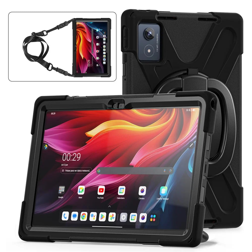 For Lenovo Tab K11 Plus / Zhaoyang K11 B352FU, TB230XC Case with Shoulder Strap TPU + PC + Silicone Kickstand Tablet Cover - Black - 3