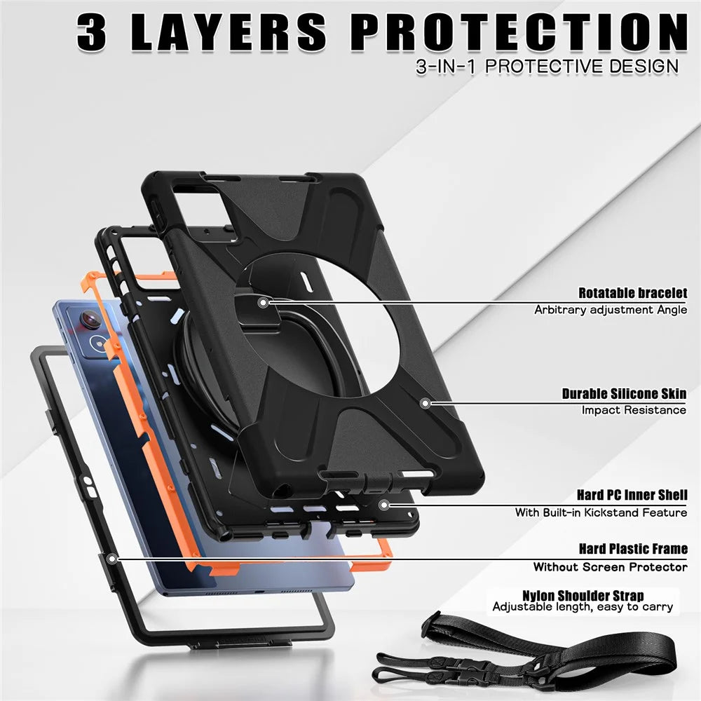 For Lenovo Tab K11 Plus / Zhaoyang K11 B352FU, TB230XC Case with Shoulder Strap TPU + PC + Silicone Kickstand Tablet Cover - Black - 4