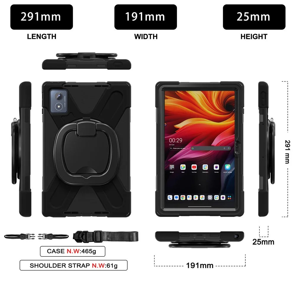 For Lenovo Tab K11 Plus / Zhaoyang K11 B352FU, TB230XC Case with Shoulder Strap TPU + PC + Silicone Kickstand Tablet Cover - Black - 7