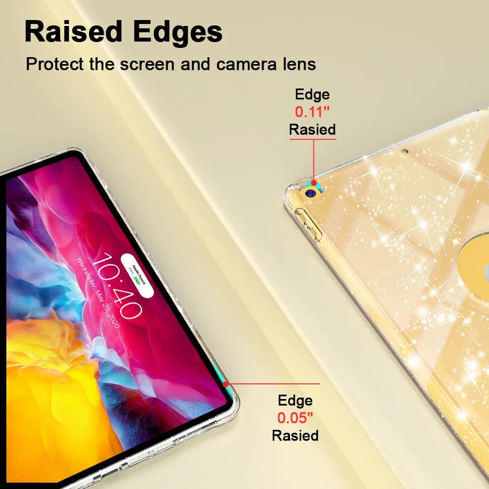 For iPad 10.2 (2021) / (2019) / (2020) Case with Pencil Slot Tri-Fold Stand Glitter Protective Tablet Cover - Rose Gold - 6