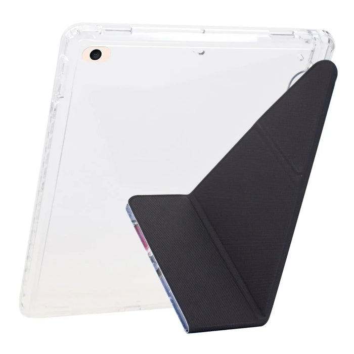 Tablet Case For iPad 9.7-inch (2018) / (2017) / Air 2 / Air (2013) , Y-Fold Stand Pattern Print Leather + Clear Acrylic Cover - Phantom Wolf - 6