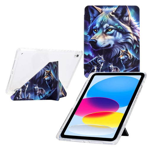 Tablet Case For iPad 10.2 (2020) / (2019) / Air 10.5 inch (2019) , Y-Fold Stand Pattern Print Leather + Clear Acrylic Cover - Phantom Wolf - 1