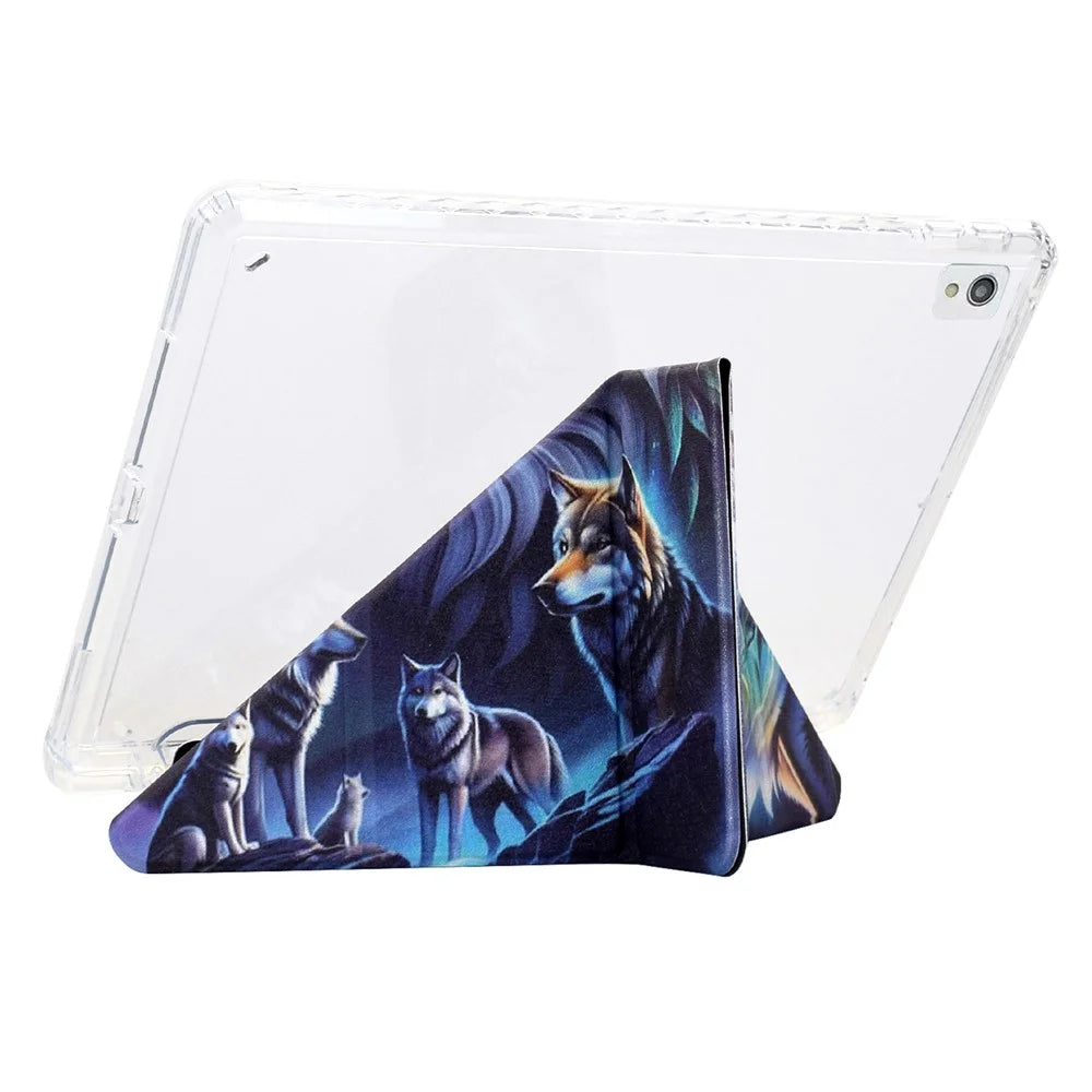 Tablet Case For iPad 10.2 (2020) / (2019) / Air 10.5 inch (2019) , Y-Fold Stand Pattern Print Leather + Clear Acrylic Cover - Phantom Wolf - 2