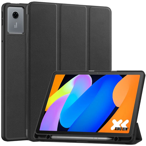 For Lenovo Tab K11 Gen 2 / Idea Tab / Xiaoxin Pad 11 2025 Stand Case Shock-Absorbent Leather Tablet Cover with Pen Slot - Black - 1