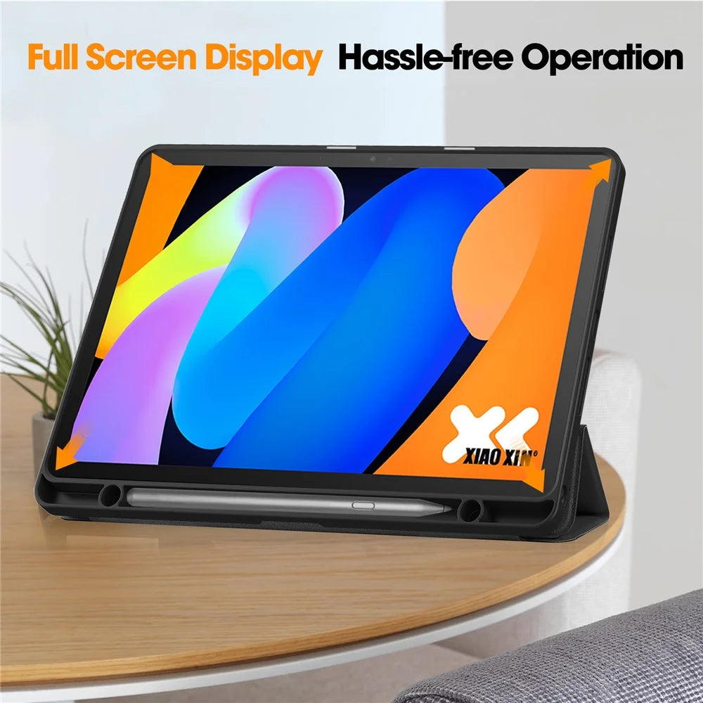 For Lenovo Tab K11 Gen 2 / Idea Tab / Xiaoxin Pad 11 2025 Stand Case Shock-Absorbent Leather Tablet Cover with Pen Slot - Black - 6
