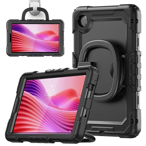 For Lenovo Tab K9 TB305FU Case Ring Kickstand PC + Silicone Shockproof Tablet Cover - Black - 1