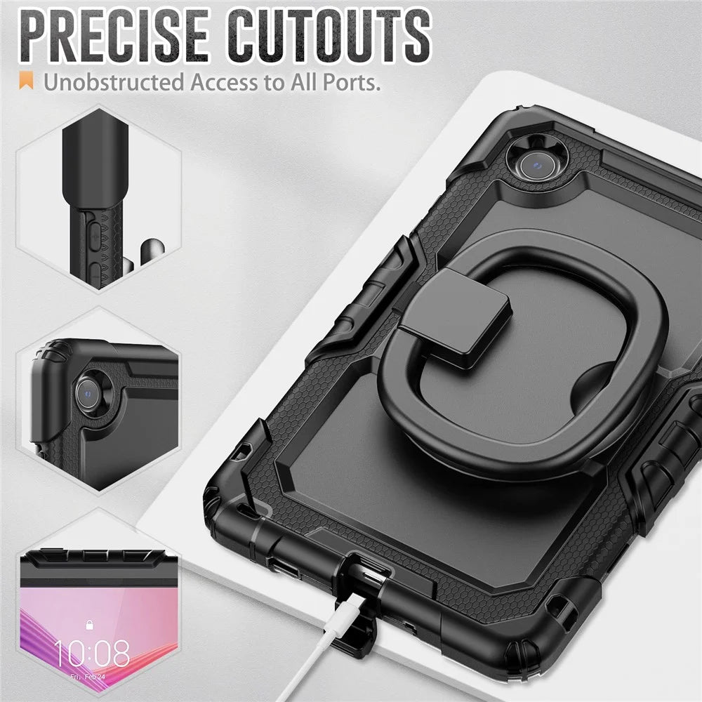 For Lenovo Tab K9 TB305FU Case Ring Kickstand PC + Silicone Shockproof Tablet Cover - Black - 6