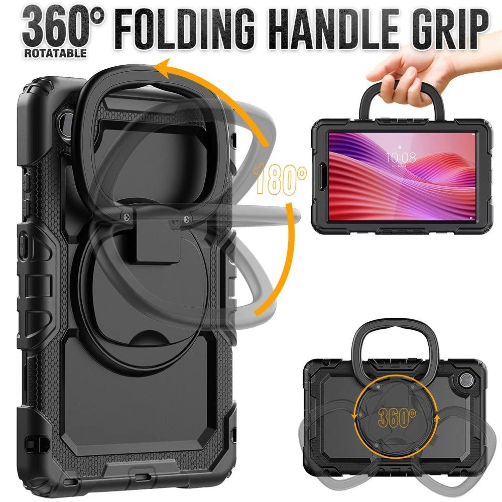 For Lenovo Tab K9 TB305FU Kickstand Case PC + Silicone Tablet Cover with Shoulder Strap - Black - 3