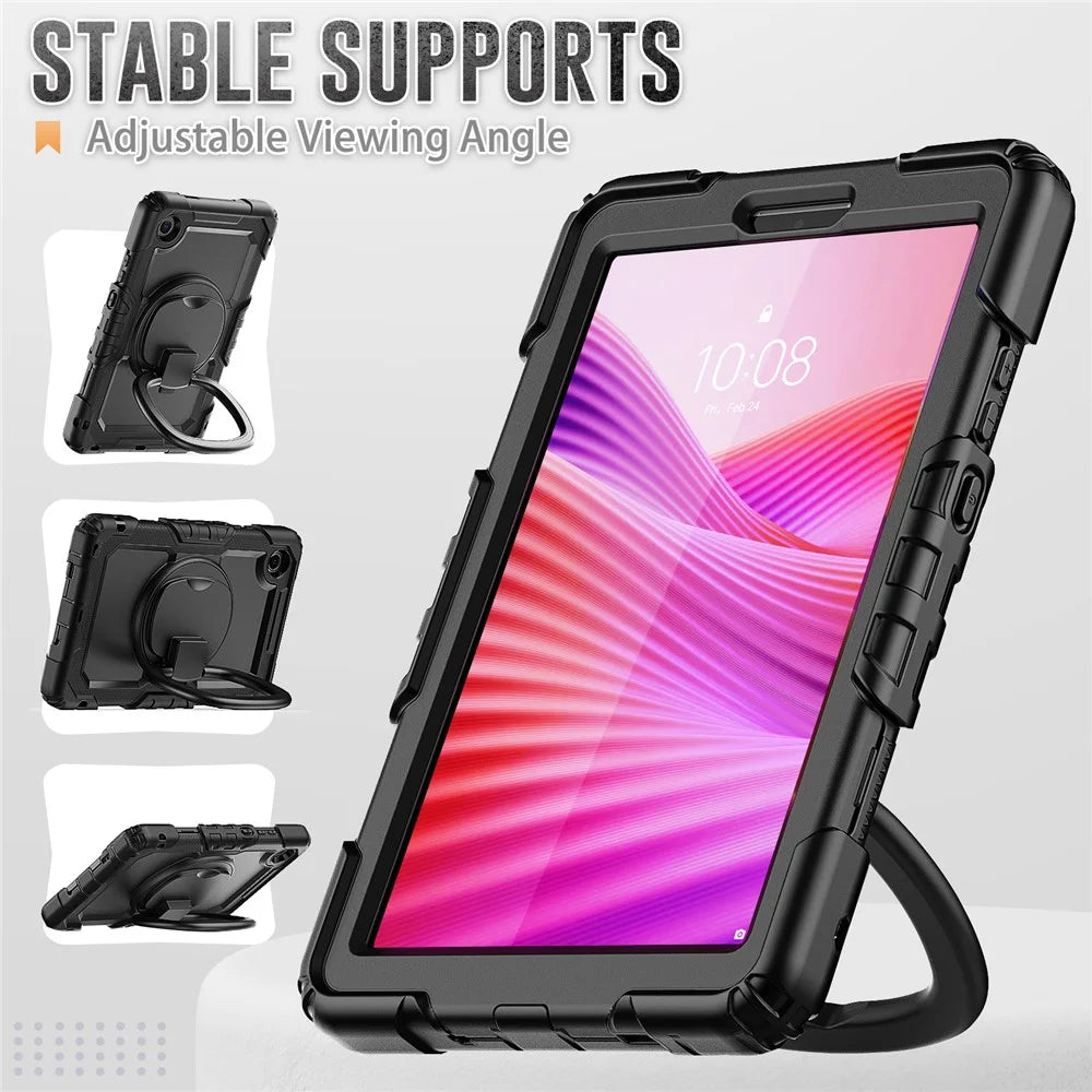 For Lenovo Tab K9 TB305FU Kickstand Case PC + Silicone Tablet Cover with Shoulder Strap - Black - 5