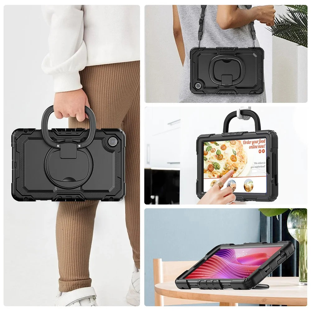 For Lenovo Tab K9 TB305FU Kickstand Case PC + Silicone Tablet Cover with Shoulder Strap - Black - 6