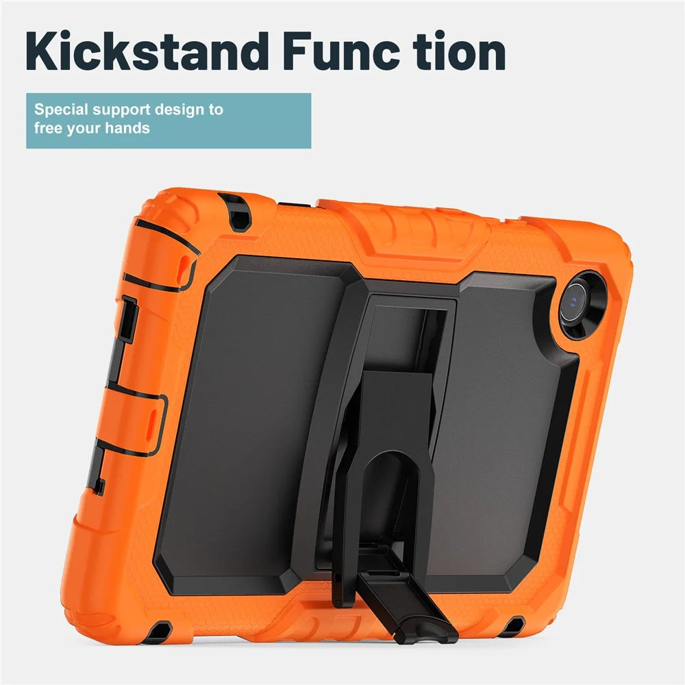 For Lenovo Tab K9 TB305FU Case with Shoulder Strap Kickstand PC + Silicone Shockproof Tablet Cover - Orange - 3