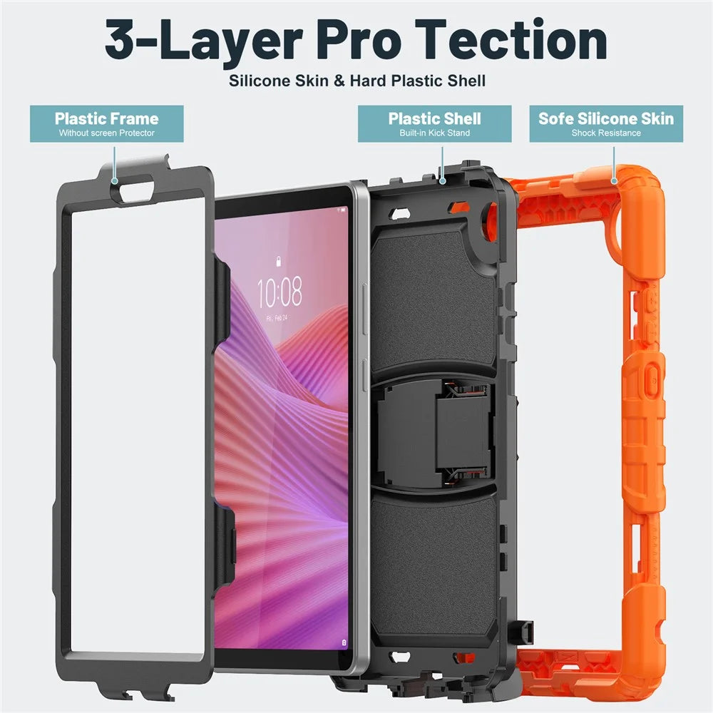 For Lenovo Tab K9 TB305FU Case with Shoulder Strap Kickstand PC + Silicone Shockproof Tablet Cover - Orange - 5