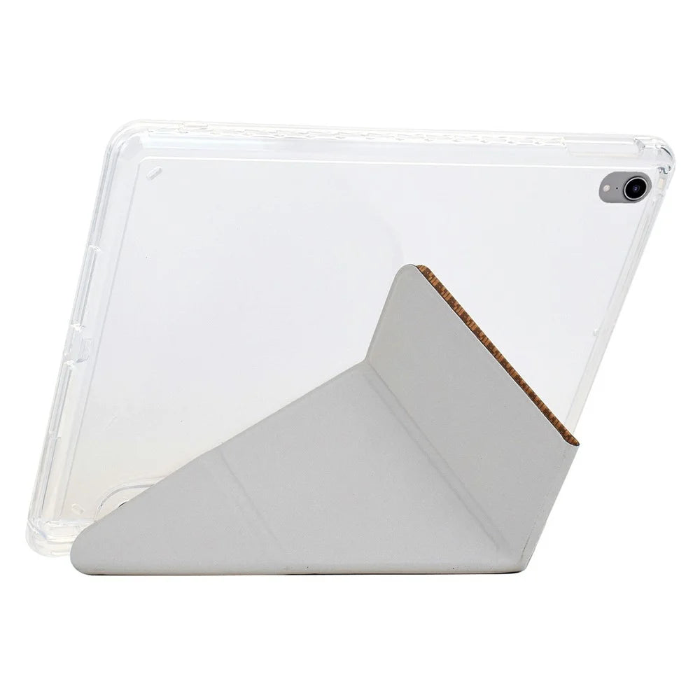 For iPad mini (2024) / (2021) Case Y-Fold Stand Pyramid-Patterned Leather + Clear Acrylic Tablet Cover with Pencil Holder - Gold - 4