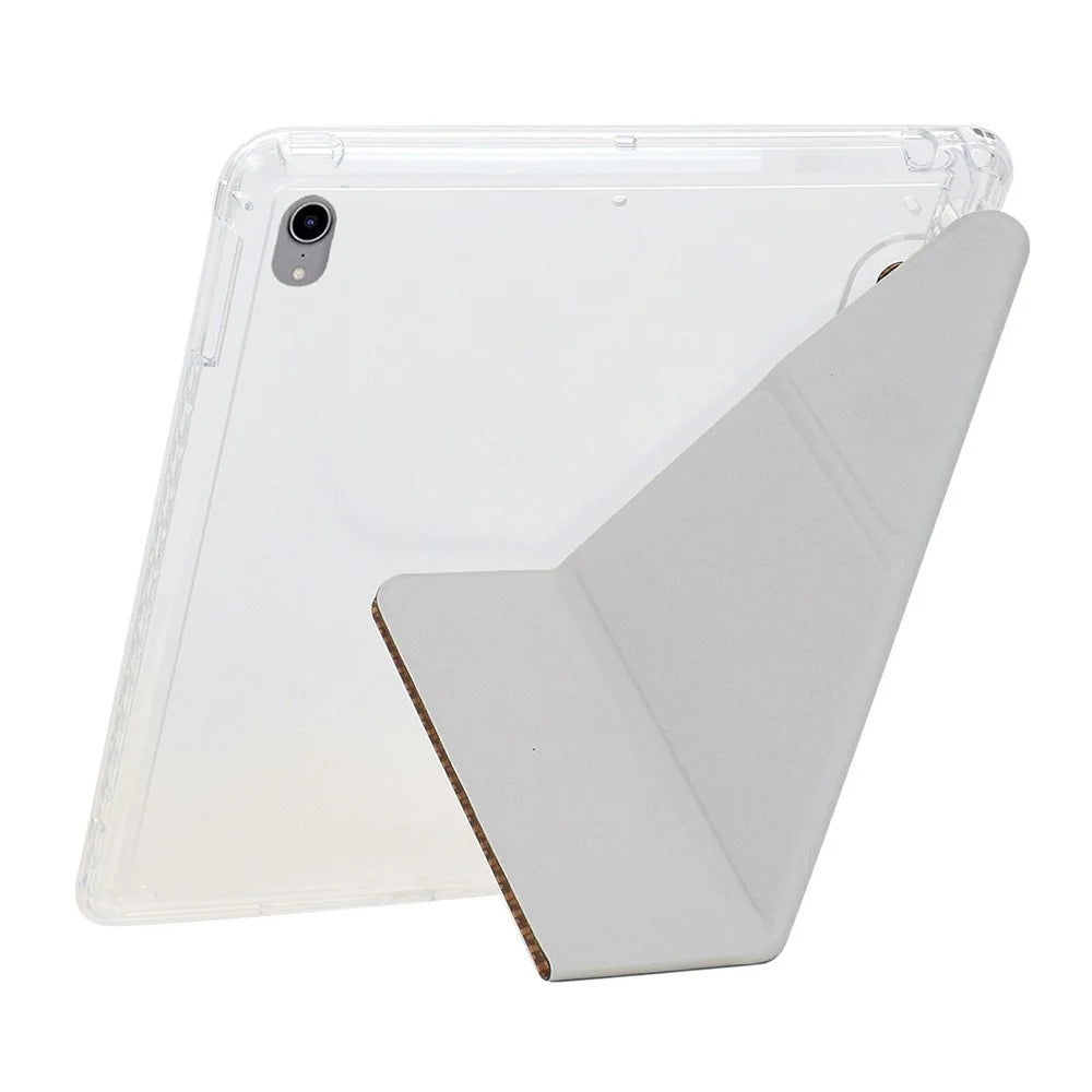 For iPad mini (2024) / (2021) Case Y-Fold Stand Pyramid-Patterned Leather + Clear Acrylic Tablet Cover with Pencil Holder - Gold - 5