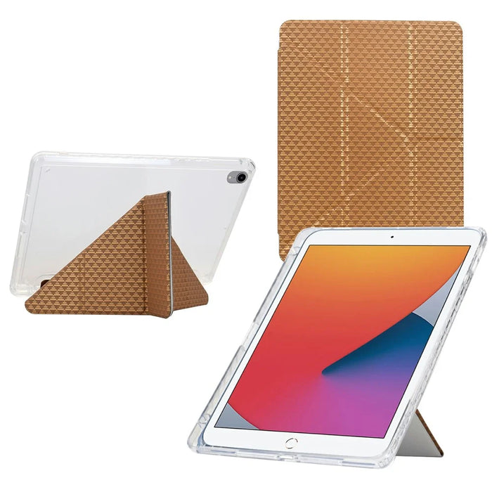 Tablet Case For iPad 10.2 (2020) / (2019) / Air 10.5 inch (2019) , Y-Fold Stand Pyramid-Patterned Leather + Clear Acrylic Cover - Gold - 1