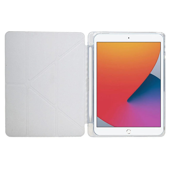 Tablet Case For iPad 10.2 (2020) / (2019) / Air 10.5 inch (2019) , Y-Fold Stand Pyramid-Patterned Leather + Clear Acrylic Cover - Gold - 2