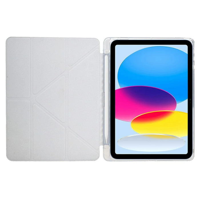 For iPad (2025) / 10.9 (2022) Case Y-Fold Stand Pyramid-Patterned Leather + Clear Acrylic Tablet Cover with Pencil Holder - Gold - 2