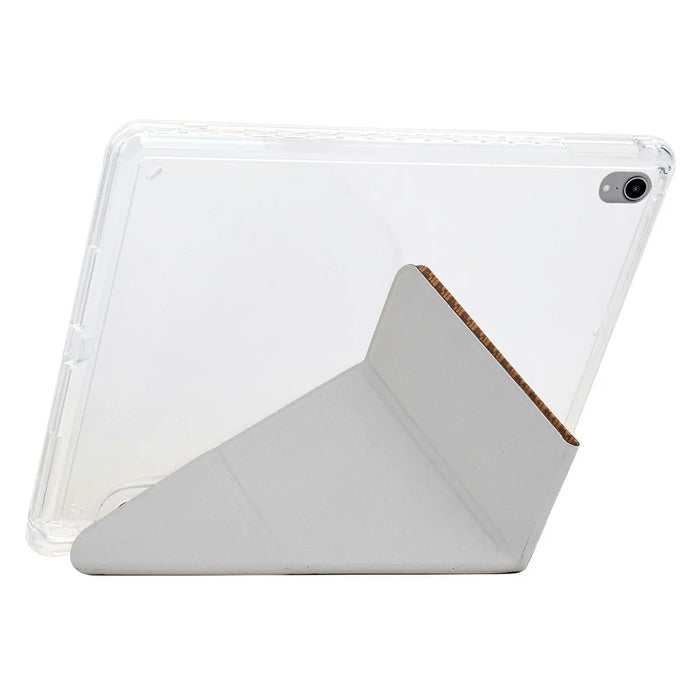 For Samsung Galaxy Tab A9+ Case Y-Fold Stand Pyramid-Patterned Leather + Clear Acrylic Tablet Cover with Pencil Holder - Gold - 4